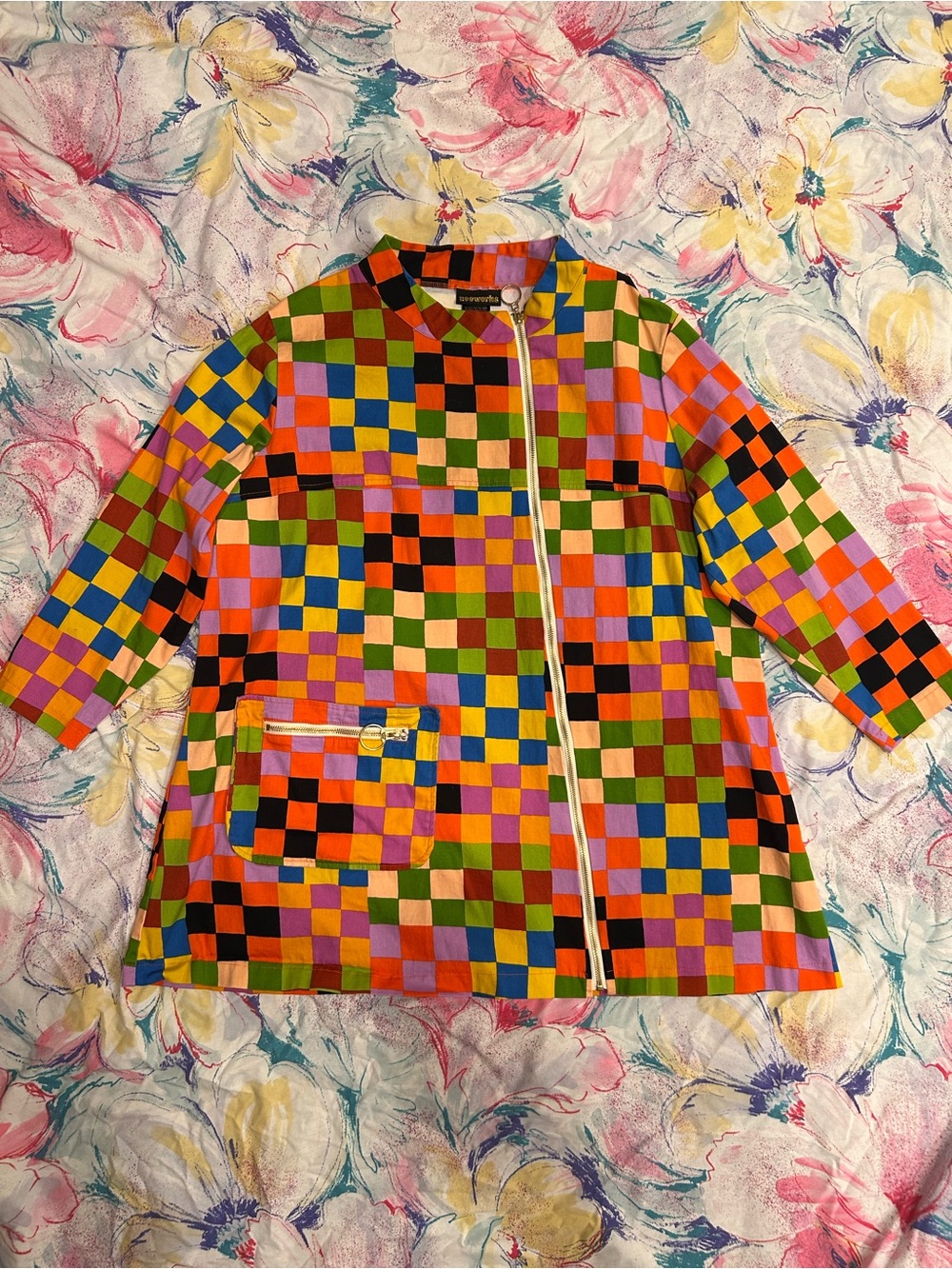 Nooworks Art Teacher Tunic in Multicolored Checkerboard Print